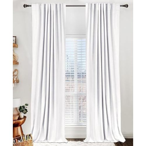 100% Blackout Shield 100% Polyester Blackout Curtains for Bedroom 63 Inches Long, Back Tab/Rod Pocket Living Room Drapes, Thermal Insulated Blackout Curtains 2 Panels Set, 50" W x 63" L, Bright White