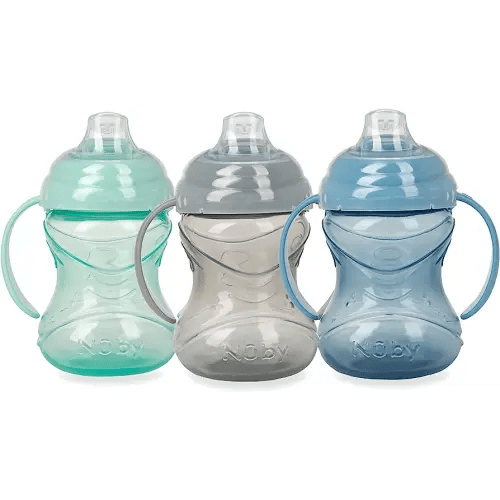 Nuby 3 Piece No-Spill Grip N’ Sip Cup with Soft Flex Spout, 2 Handle with Clik It Lock Feature, Neutral,10 Ounce
