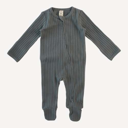 long sleeve zipper footie | slate blue | classic rib