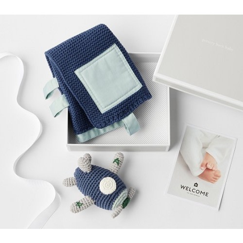 Airplane Rattle And Sensory Blanket Gift Set | Pottery Barn Kids