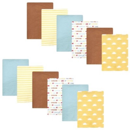Hudson Baby Cotton Poly Flannel Burp Cloths Bundle, My Sunshine, One Size