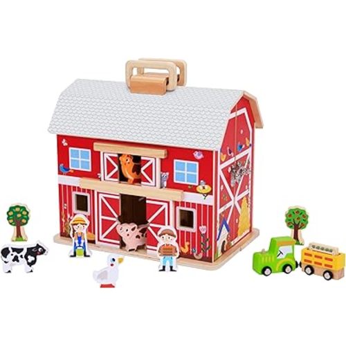 Joyano 21-Piece Wooden Barn Playset - STEAM Interactive Farmyard Fun for Kids, Animal Figures, Barn, and Accessories, Imaginative Play for Toddlers and Children,( 3Yrs +) Made of Safe Wood