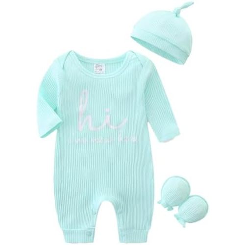 Babymine Newborn Coming Home Outfit Unisex Baby Clothes with Mittens & Hat