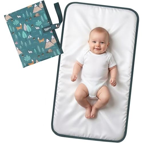 Portable Diaper Changing Pad for Baby - Waterproof Compact Changing Mat with Wrist Strap - Wipeable Travel Changing Pad for Diaper Bag - Gifts for Baby Shower by PHOEBUS BABY(Woods)