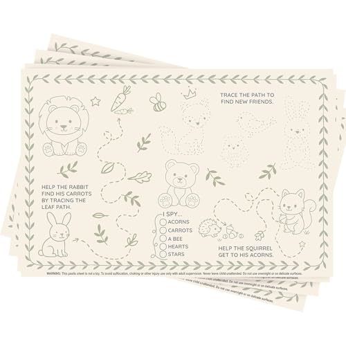 Disposable Baby Placemats (40 Pack) Stick-On Toddler Placemats for Restaurants and Travel Eye Spy Activity Fine Motor Skills Mess-Free Table Mats for Babies and Kids