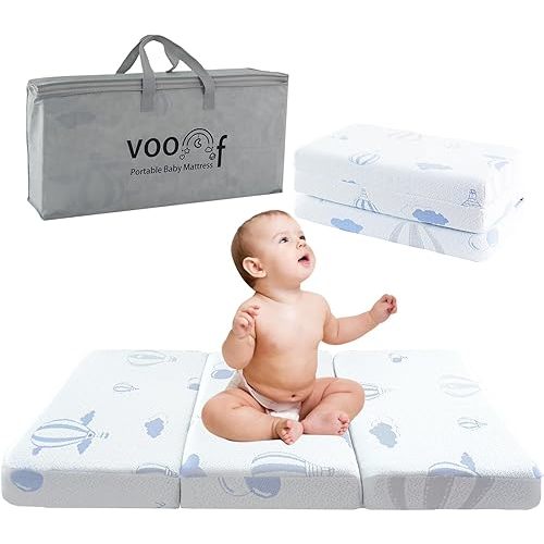 Trifold Pack and Play Mattress Pad, 38"x26" Dual-Sided Memory Foam Pack N Play Mattresses for Baby Toddler, Foldable Portable Travel Crib Mattress for Pack N Play with Carry Bag