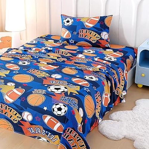 Twin Sheets Set Kids for Boys & Girls, 3-Piece Bed Sheet Set for Toddler, Soft Brushed Microfiber Bedding, Deep Pocket, Wrinkle & Fade Resistant, Sports