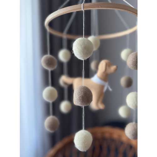 Dog mobile for nursery, goldendoodle dog baby mobile, gender neutral mobile, Puppy cot mobile felt, Felt ball mobile crib nursery