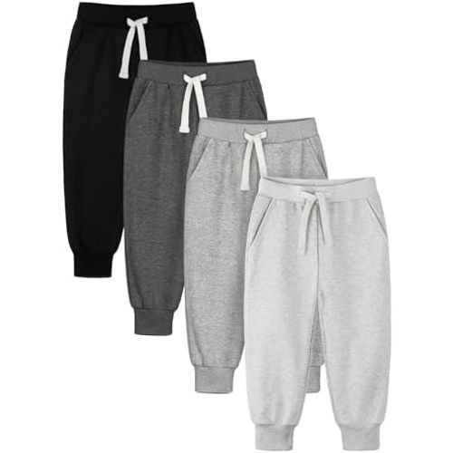 HXP 4 Pack Toddler Boys Sweatpants Pure Cotton Toddler Sweatpants Boys Kids Joggers Pants with Pocket Drawstring