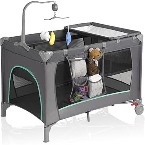 Pack and Play, Travel Crib, with Changing Table, Portable Pack and Play, with Carry Bag, Foldable, Portable Crib for Toddlers 1-3 (Grey)