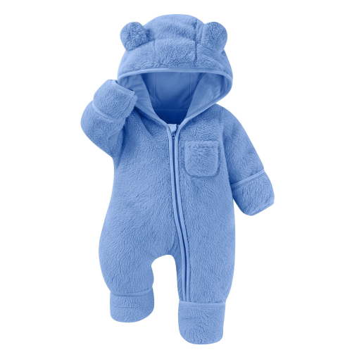 BLVB Newborn Baby Outfit with Fold-Over Mittens and Footies Girls Boys Winter Fleece Clothes Warm Hooded Romper Snowsuit