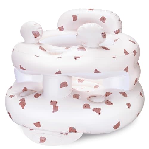 Inflatable Baby Seat for Babies 3-36 Months，[Squeaky Sound & Anti-Fall Design] Inflatable Chair with Sound-Making Ears, Baby Seat for Sitting-Up Practice, Built-in Air Pump (Ear Bear)