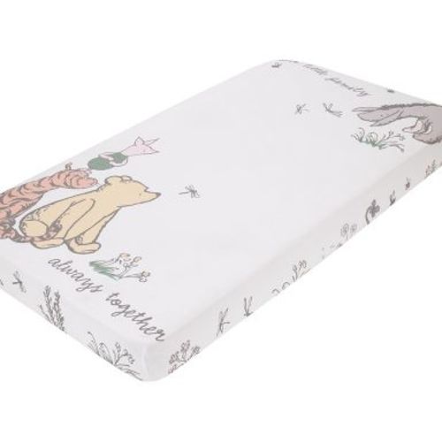 NoJo Disney Classic Pooh Naturally Friends Ivory and Taupe 100% Cotton Photo Op Fitted Crib Sheet
