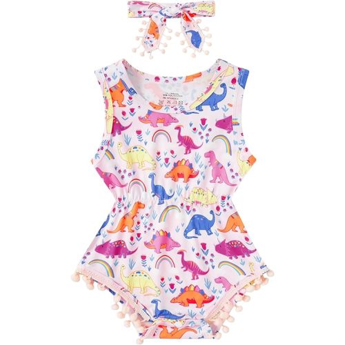 UNICOMIDEA Baby Girls Outfit Newborn Romper Jumpsuits Sleeveless One-Piece Clothes 0-24 Months Bodysuit with Headband