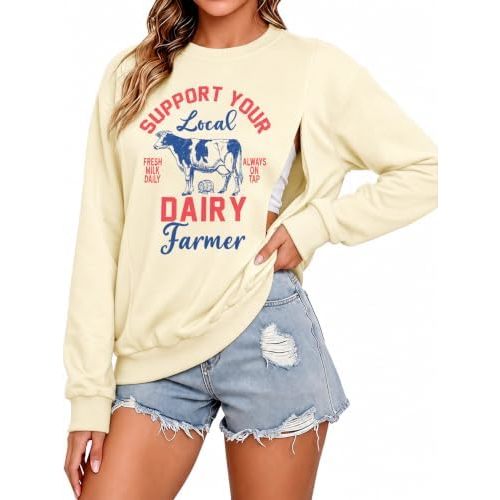 ASTANFY Maternity Nursing Sweatshirts for Breastfeeding Women Friendly Zipper Nursing Sweatshirt Mama Breast Feeding Sweater