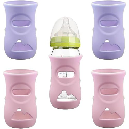 4 Pack Silicone Sleeves for Avent Natural Glass Baby Bottles, Anti Breakage Baby Bottle Holder, Compatible with Philips Avent Glass Natural Baby Bottle, BPA Free (Pink Purple, 8 OZ)