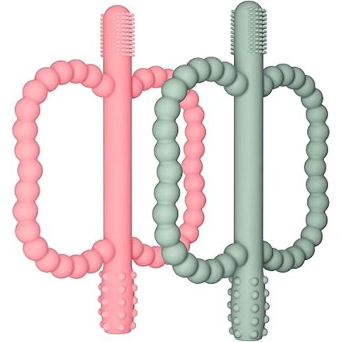 2 Pack Baby Silicone Teething Toys, Teething Sticks for Babies,Silicone teether Tubes for Baby Girl,BPA Free, Soothe Gums for 0-6 3-12 18-36 Months, Newborn Infants Toddler Sensory Chew Toys