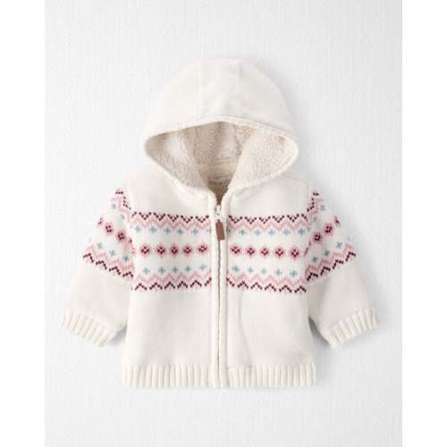 Baby Girl Organic Cotton Fair Isle Sweater Knit Jacket  - Newborn