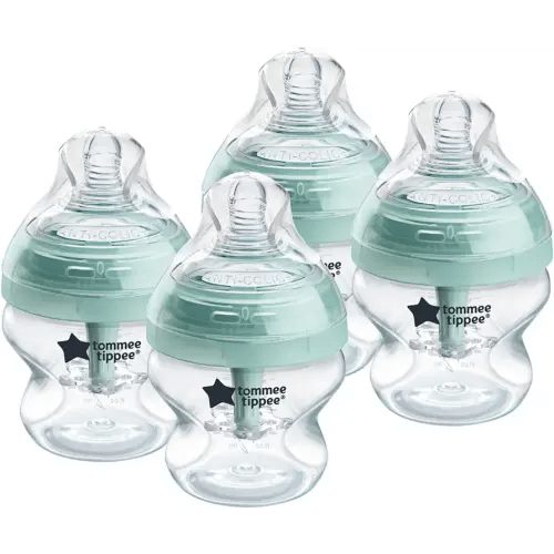 Tommee Tippee Advanced Anti-Colic 5 oz BPA Free Baby Bottles, Newborn 0+ Months, Slow Flow Breast-Like Nipple, Unique Design Keeps Air Away from Milk and Baby, Clear, Pack of 4
