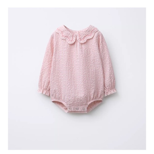 EMBROIDERED GINGHAM TEXTURED BODYSUIT - Pink | ZARA United States