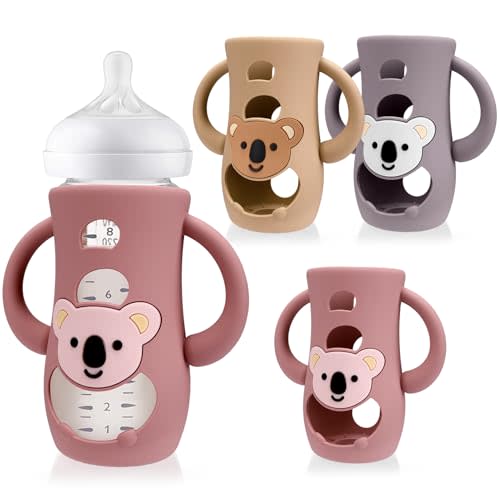 Juome Silicone Sleeves with Handles for Avent Natural Glass Baby Bottle - 3 Pack Koala Shape Anti Breakage Baby Bottles Holder, Compatible with Philips Avent Anti Colic Baby Bottles 8 oz