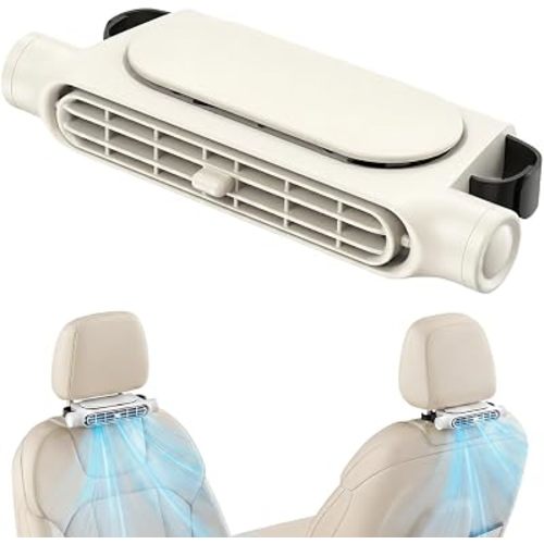 Car Seat Fan for Backseat, Dual Outlet Headrest Cooling Fan with 3 Speeds Forward Backward Airflow, Portable Quiet Car Fan for Driver and Passenger, Fits Cars,SUV Truck RV (1, Beige)