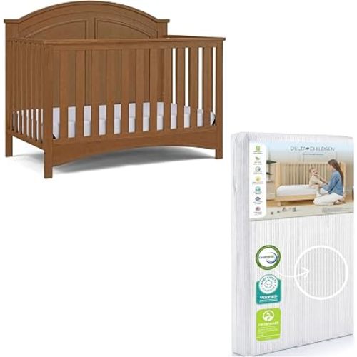 Delta Children Perry 6-in-1 Convertible Crib & Mattress, Chestnut