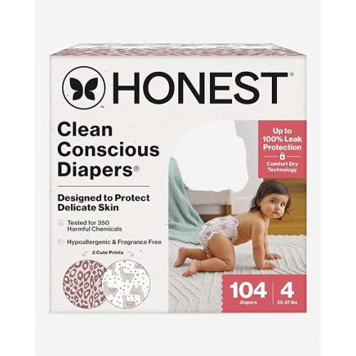 The Honest Company Daytime Diapers, All the Alpacas, Size 4, 104ct