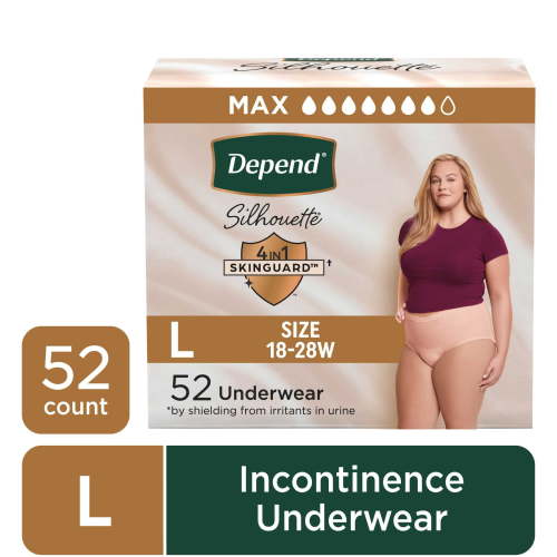 Depend Silhouette Women’s Incontinence & Postpartum Bladder Leak Underwear, L, 52 Count