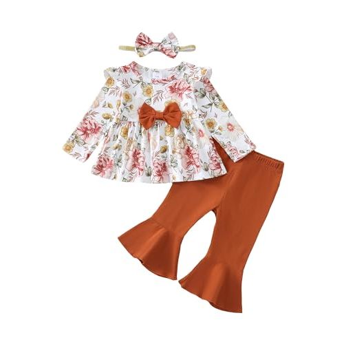 Mioglrie Baby Girl Clothes Infant Girl Fall Winter Outfits Ruffle Floral Shirt Top 3pcs Clothing 3 6 9 12 18 24 Months