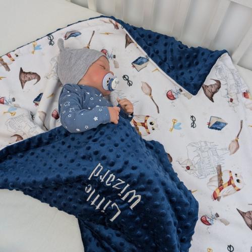 personalized wizard blanket, flying broom baby swaddle, magic wand, newborn baby gift, keys with wings, school of magic