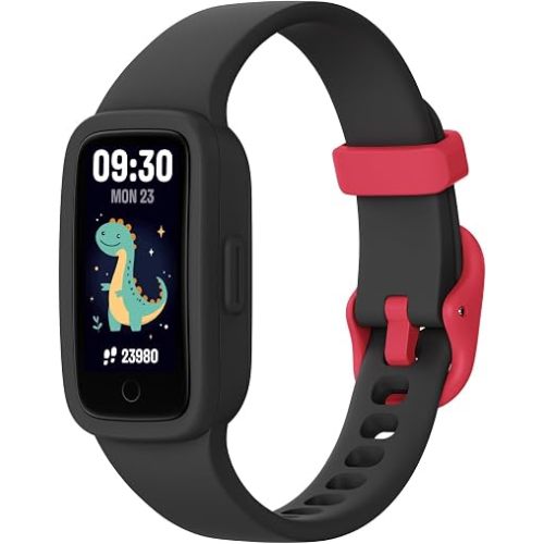 BIGGERFIVE Vigor 3 Kids Fitness Tracker Watch, AMOLED Screen, No App No Phone Needed, 3ATM Waterproof, Heart Rate and Sleep Monitor, Pedometer Watch, Sports Step Counter for Boys Girls Ages 5-15,Black
