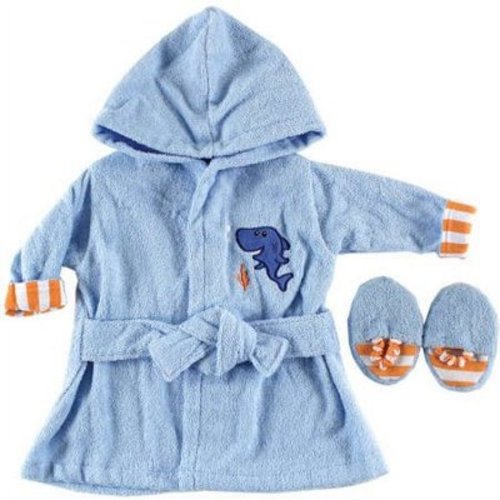 Luvable Friends Baby Woven Terry Bathrobe and Slippers, Blue