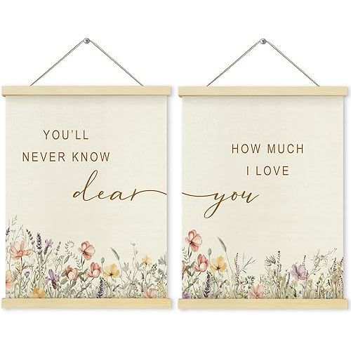 Shrago Wildflower Nursery Wall Art, Boho Nursery Decor for Girl, Boho Floral Poster Hanger Frame for Toddler Kids Girls Bedroom Nursery Playroom Wall Decor, 12x16 Inch Set of 2