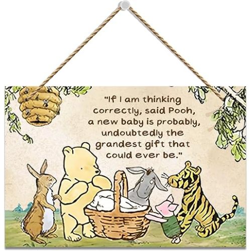 Hatzelou 1PCS Classic Winnie Baby Shower Centerpiece, Winnie Quotes Wall Hanging Sign, the Pooh Wall Sign Gifts, Adorable Winnie Sign for Home Bedroom Nursery, Perfect for Baby Shower Party Decor