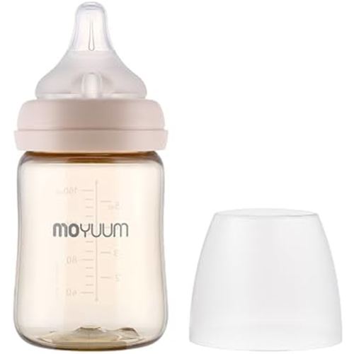 MOYUUM PPSU All in One Baby Feeding Bottle, 6oz, Stage 1 (Slow Flow) (Beige)