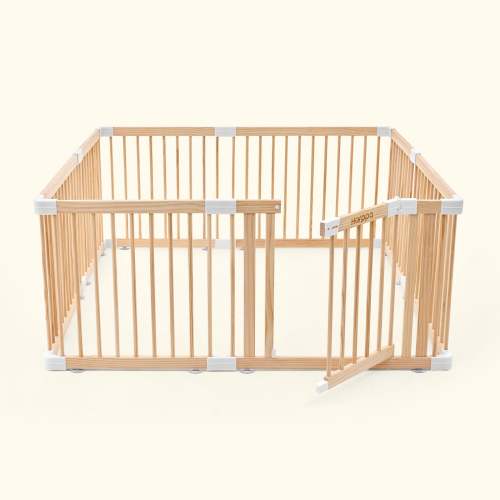 HARPPA Wooden Baby Gate Playpen | Non-Toxic Foldable DIY Adjustable Play Yard for Infants & Toddlers – Natural Finish Baby Fence for Small & Large Spaces