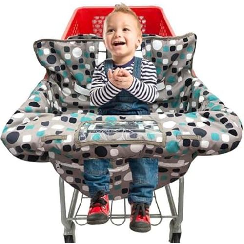 PandaEar Shopping Cart Cover for Baby, 2-in-1 Grocery Cart Seat Cover & Baby Highchair Cover for Infant, Toddler -(Gray-Polka Dot Pattern)