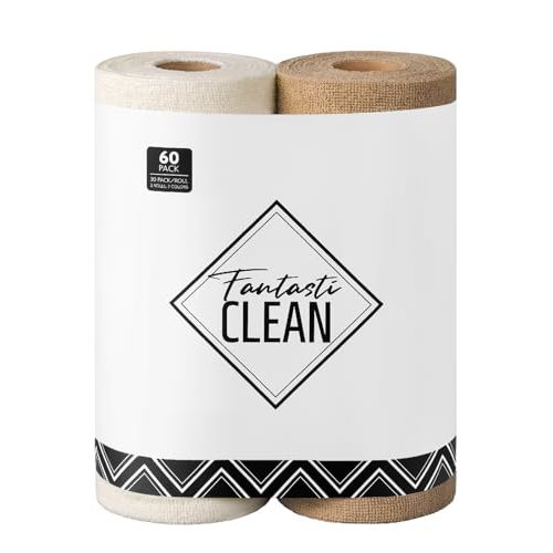 Fantasticlean Microfiber Cleaning Cloth Roll -60 Pack, Tear Away Microfiber Towels, 12" x 12", Reusable, Washable, Scratch Free, Ultra Absorbent Dishcloth for All-Around Cleaning (Beige & Tan)