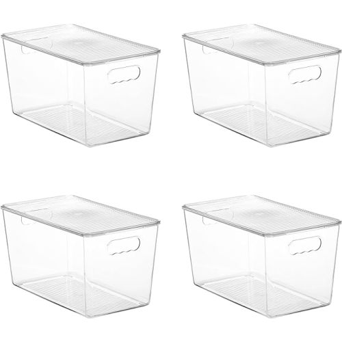 Vtopmart 4 Pack Clear Stackable Storage Bins with Lids and Handles, XLarge
