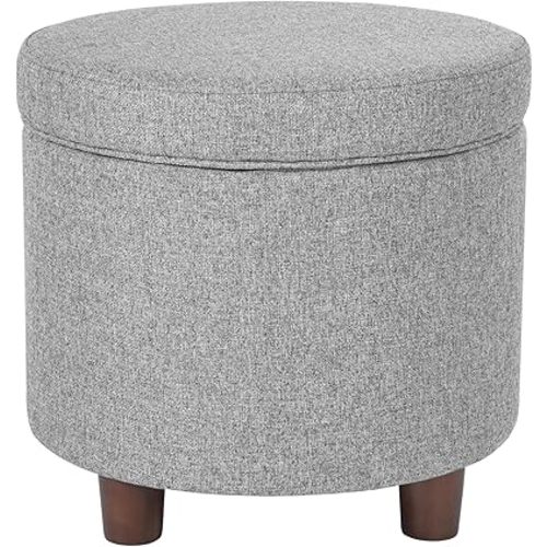 Homepop Home Decor | Upholstered Round Storage Ottoman | Ottoman with Storage for Living Room & Bedroom, Light Gray Tweed Large