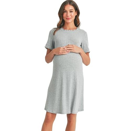 LaClef Womens Sleepwear Short Sleeve Round Neck Maternity Dress
