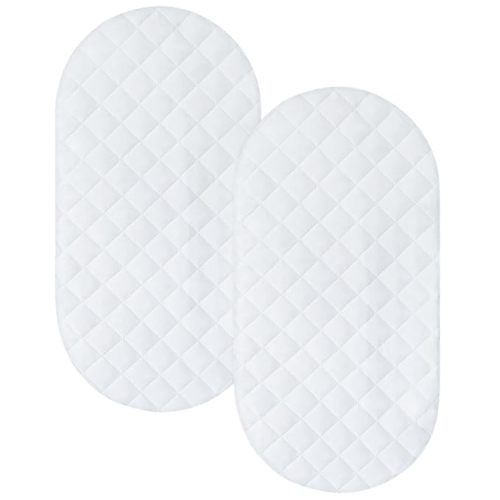 Bassinet Mattress Pad Cover Fit for Hourglass/Oval Bassinet Mattress, Waterproof Bassinet Mattress Protector Quilted Bassinet Sheets (32"x17") 2 Pack for Boys Girls, White