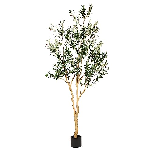 Realead Faux Olive Tree 7ft - Realistic Tall Silk Olive Trees Artificial Indoor Decor - Large Potted Fake Olive Tree with Branches and Fruits - Artificial Olive Trees for Home Office Decor Indoor