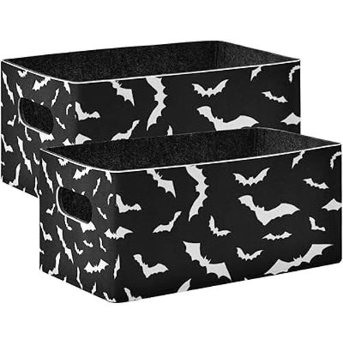 Kcldeci Halloween Bats Storage Bins Baskets for Organizing, Sturdy Storage Basket Foldable Storage Baskets for Shelves Closet Nursery Toy