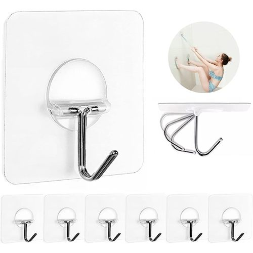 JINSHUNFA Adhesive Wall Hooks 13LB Heavy Duty No Drill Transparent Waterproof Hooks for Bathroom Kitchen Towel Coat 8 Pack