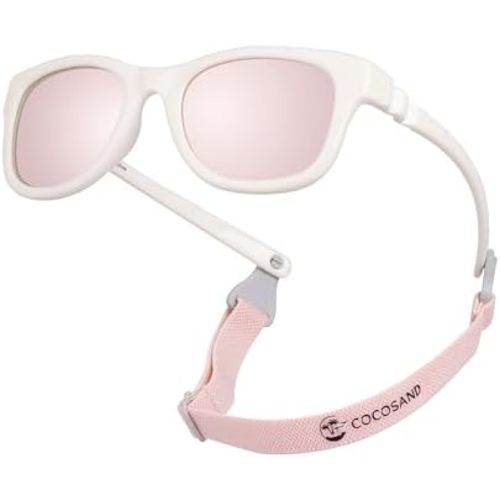COCOSAND Baby Sunglasses with Strap UV Protection Flexible Square Frame for 0-12 Months Newborn Infant Boys Girls