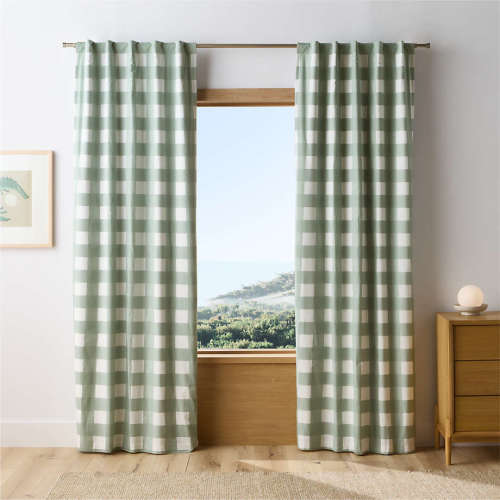 Verte Green Buffalo Check Organic Cotton Blackout Window Curtain Panel 44"x84"