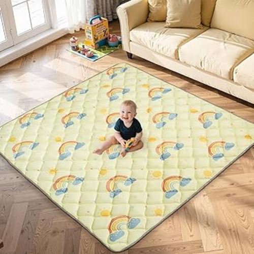Baby Play Mats for Floor - 59" x 59" Thicken & Soft Foam Playmats for Toddlers Playpen - Non-Slip Baby Activity Mat for Tummy Time & Crawling - Foldable Play Mat Machine Washable, Rainbow