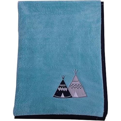 Bacati Woodlands Boys Aqua Plush Blanket, Aqua/Navy/Grey